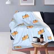 🐶 blue soft throw blanket - fehuew cartoon cute sleep corgi, 40x50 inch lightweight warm flannel fleece blanket for couch, bed, sofa, travel, camping - ideal for kids and adults logo