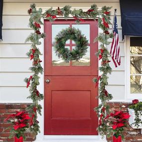 img 1 attached to LOHASBEE 22-Inch Artificial Christmas Wreath with Pine Cone Grapevine, Flocked Glitter Greenery, Red Berries - Ideal for Front Door, Winter Christmas Home Decoration, Hanging on Wall, Window or Party Décor