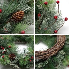 img 3 attached to LOHASBEE 22-Inch Artificial Christmas Wreath with Pine Cone Grapevine, Flocked Glitter Greenery, Red Berries - Ideal for Front Door, Winter Christmas Home Decoration, Hanging on Wall, Window or Party Décor