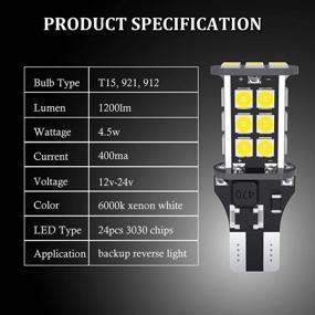 img 1 attached to 🚗 Highly Luminous T15 912 W16W LED Car Bulb Upgrade - 921 LED Bulbs with Advanced 3030 Chipsets, CANBUS Technology, 24-SMD, Ideal for Backup Reverse Lights - 6000K Xenon White (4pcs/Pack)