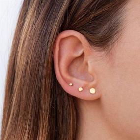 img 2 attached to Sterling Silver Stud Earrings Set for Women, Men, and Girls - 3 Pairs of Small Flat Disc, Circle, and Triangle Earrings in Silver, Gold, and Rose Gold - Dainty Cartilage Tragus Studs