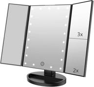 flymiro tri-fold lighted vanity makeup mirror with 3x/2x/1x magnification, 21 leds, touch screen, 180° rotation, countertop cosmetic mirror – travel makeup mirror (black) logo