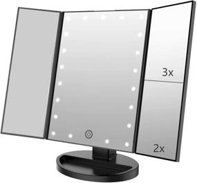 img 4 attached to Flymiro Tri-fold Lighted Vanity Makeup Mirror with 3x/2x/1x Magnification, 21 LEDs, Touch Screen, 180° Rotation, Countertop Cosmetic Mirror – Travel Makeup Mirror (Black)