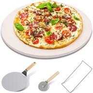🍕 набор из 4 пицц из камня pentaq: 15" камень для гриля и печи с нержавеющей стальной лопаткой для пиццы, стойкой и ножом - каменная плита из кардерита логотип