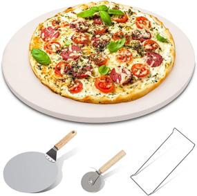 img 4 attached to 🍕 PentaQ 4-Piece Pizza Stone Set: 15" Grill and Oven Pizza Stone with Stainless Steel Pizza Peel, Rack, and Cutter – Cordierite Baking Stone