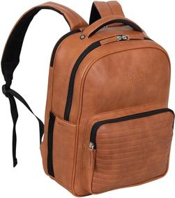 img 4 attached to 🎒 Kenneth Cole On Track Pack Vegan Leather 15.6” Laptop & Tablet Bookbag Anti-Theft RFID Backpack for School, Work, & Travel, Cognac, Laptop" - optimized product name: "Kenneth Cole On Track Pack Vegan Leather 15.6” Laptop & Tablet Bookbag Anti-Theft RFID Backpack - Cognac