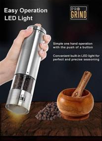 img 2 attached to Enhanced ProGrind Electric Salt and Pepper Grinder Set (2 Pack) with One-Touch Operation, Adjustable Coarseness, LED Light and Stainless Steel Metal Stand - Premium Steel Salt and Pepper Mills