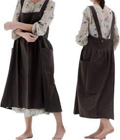 img 4 attached to 👩 YESDOOD Cotton Linen Apron - Cross Back Pinafore Apron for Women, Ideal for Baking, Chef Cooking