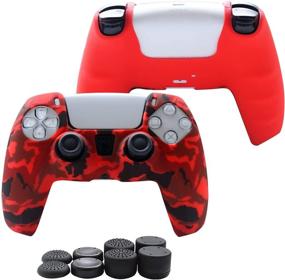 img 4 attached to 🎮 Red Silicone Controller Skin for PS5 DualSense Controller Grips - Hikfly Non-Slip Cover for Playstation 5 Controller with 8 Thumb Grip Caps