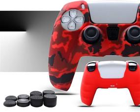 img 1 attached to 🎮 Red Silicone Controller Skin for PS5 DualSense Controller Grips - Hikfly Non-Slip Cover for Playstation 5 Controller with 8 Thumb Grip Caps