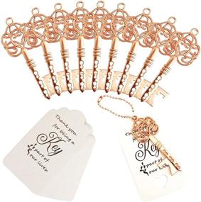 img 4 attached to 🔑 WODEGIFT 100 Pcs Key Bottle Opener Set - Vintage Skeleton Key with Escort Tag Cards and Chains - Perfect Wedding Favors/Christmas/Party Essential in Rose Gold