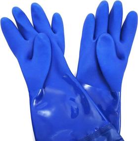 img 2 attached to 🧤 Oil Resistant Long Household Gloves in Blue for Effective Dishwashing