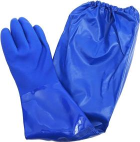 img 1 attached to 🧤 Oil Resistant Long Household Gloves in Blue for Effective Dishwashing