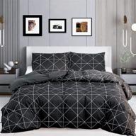 bakumon queen size duvet cover set - 3 piece plaid comforter cover set for queen bed - gray black reversible and breathable bedding covers with comforter cover logo