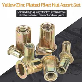 img 2 attached to 🔩 200PCS Yellow Zinc Plated Rivet Nut Assort Set – Premium Carbon Steel Threaded Insert Nutserts Kit with Flat Head – M3 M4 M5 M6 M8 M10 Assortment