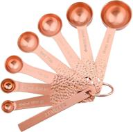 premium rose gold stainless steel measuring spoons set - 7 metal spoons + ring & lever logo