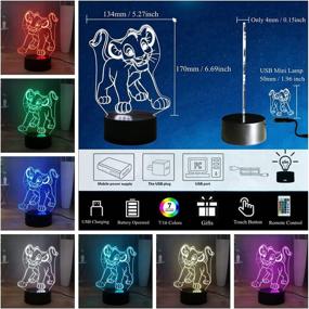 img 2 attached to 🦁 Laysinly The Lion 3D Night Light: Simba Kids LED for Bedroom – Touch, Remote Control, USB Powered – Multicolor Lighting for Birthday & Holiday Decoration