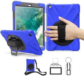 img 4 attached to 📱 TSQ iPad 6th/5th Generation Case with Screen Protector - Heavy Duty Drop Protection PC Case with Swivel Stand/Hand Strap+Shoulder Strap - Blue, Compatible with iPad 6th/5th Generation A1893/A1954/A1822/A1823