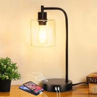 💡 haian 3-way dimmable industrial table lamp with usb ports, touch control desk lamp - glass shade, metal base - rustic farmhouse, led edison bulb included логотип