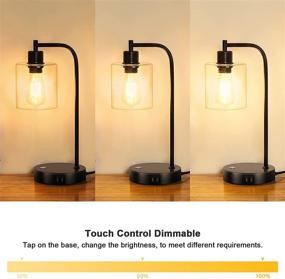 img 1 attached to 💡 Haian 3-Way Dimmable Industrial Table Lamp with USB Ports, Touch Control Desk Lamp - Glass Shade, Metal Base - Rustic Farmhouse, LED Edison Bulb Included