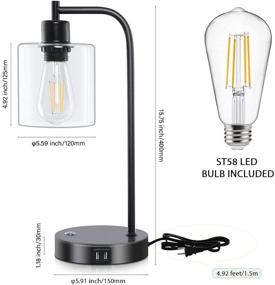 img 2 attached to 💡 Haian 3-Way Dimmable Industrial Table Lamp with USB Ports, Touch Control Desk Lamp - Glass Shade, Metal Base - Rustic Farmhouse, LED Edison Bulb Included
