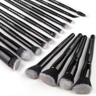 💄 zoreya makeup brushes 15pcs premium synthetic kabuki brush set for cosmetics, foundation, concealers, powder, blush, blending, face, eye shadow (black) logo