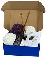 🧶 super soft thick and thin bulky yarn diy knitting blanket kit - dark purple & off white with us 15 needles logo