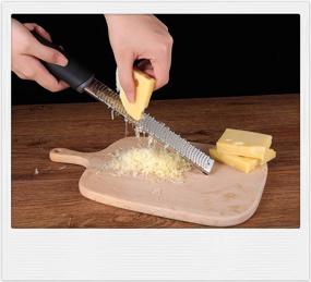 img 2 attached to High-Quality Stainless Steel Citrus Lemon Zester and Cheese Grater for Parmesan, Chocolate, Fruits, 🍋 Ginger, Garlic, Veggies - Fine Zest Graters with Non-slip Grip Handle - Kitchen Essential in Black