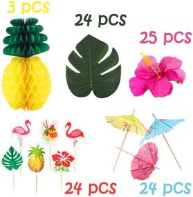 img 3 attached to 🌴 R HORSE 100 Packs Tropical Hawaiian Jungle Luau Party Decoration Set - Palm Leaves, Silk Hibiscus Flowers, Tissue Paper Pineapples, Cupcake Toppers, Paper Cocktail Umbrella - Luau Party Supplies Decor