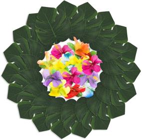 img 1 attached to 🌴 R HORSE 100 Packs Tropical Hawaiian Jungle Luau Party Decoration Set - Palm Leaves, Silk Hibiscus Flowers, Tissue Paper Pineapples, Cupcake Toppers, Paper Cocktail Umbrella - Luau Party Supplies Decor