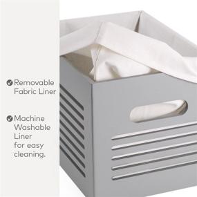 img 2 attached to Grey Wooden Crate Box Storage Bin Cube - Decorative Wood Cube Storage Closet and Shelf Basket Organizer with Machine Washable Soft Linen Fabric Lining