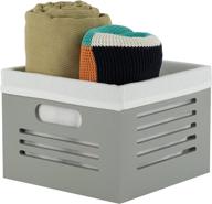 grey wooden crate box storage bin cube - decorative wood cube storage closet and shelf basket organizer with machine washable soft linen fabric lining logo