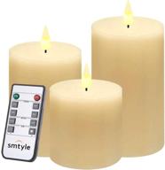 🕯️ enhance your festival celebration with smtyle flameless pillar candles - set of 3 led flickering pillar candles in ivory, battery operated логотип