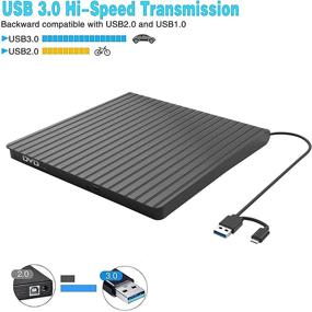 img 1 attached to 📀 Тонкий привод для CD/DVD для ноутбука с USB-C и USB 3.0 - считыватель/записыватель/прожигатель для ноутбука, MacBook, Windows 10/8/7, Linux OS, Apple.