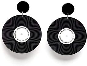 img 1 attached to 👩 Fashion Round Vinyl Record Dangle Earrings Acrylic Simplicity Earrings for Women and Girls Jewelry