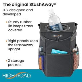 img 2 attached to 🚗 Ultimate Car Trash Can: High Road StashAway with StuffTop Lid and Storage Pocket, Perfect for Front or Back Seat (Black)
