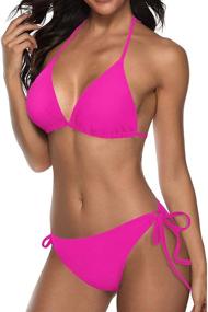 img 3 attached to Tempt Me Halter Triangle Bathing Suit: Chic Women's Swimwear & Cover Ups