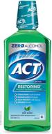 🌿 act restoring zero alcohol fluoride mouthwash: boosts tooth enamel strength with mint burst flavor | 33.8 fl oz, green bottle logo