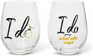 luxander stemless wine glass set - i do and i do what she says - crystal - funny engagement & anniversary gift for couples (set of 2, gift box included) логотип