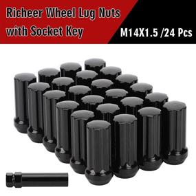 img 3 attached to 🔑 Richeer 24x Black M14x1.5 Lug Nut Set - Extended XL Spline for Aftermarket Wheels - Fits Express Suburban Savana Sierra Ram 1500 6 Lug - Bulge Acorn Spline Bulge Seat - Closed End Design - Includes 1 Socket Key