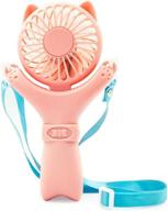 💕 portable necklace fan, mini handheld fan with usb rechargeable battery, small powerful personal fans, 3 speeds hand held electric fan with light for travel office outdoor indoor - pink logo