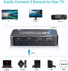 img 3 attached to 📺 Koopman 4K HDR HDMI Switch - 3 Port HDMI 2.0 Switcher Selector Box with Remote, Dolby Vision HDR10 Support - Perfect for PS4, Xbox, Apple TV & More!