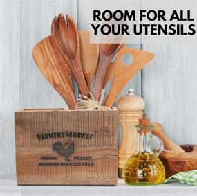 img 2 attached to 🍴 Rustic Brown Wooden Kitchen Utensil Holder - Large Countertop Storage for Farmhouse Utensils