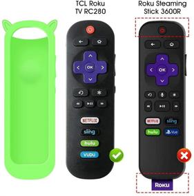 img 3 attached to Силиконовый защитный чехол для пульта управления TCL Roku TV RC280 - ударопрочный чехол с милой формой кошачьего уха, антипротивользной оболочкой, универсально совместимой с заменой - светло-зеленый.