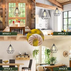 img 1 attached to 💡 Industrial Farmhouse Black Plug-in Pendant Light - 15ft Hanging Lamp Kit, Pack of 2 Hemp Rope Cord Metal Cage Lampshade Lighting Fixtures with Switch for Living Room Bedroom DIY Decor