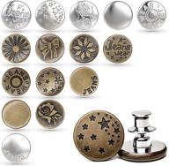 👖 15 pcs metal button pins for jeans, instant install replacement jean buttons 17mm, heavy duty no sew buttons kit with various styles for jeans pants skinny jeggings - no tools needed logo