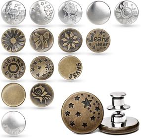 img 4 attached to 👖 15 Pcs Metal Button Pins for Jeans, Instant Install Replacement Jean Buttons 17mm, Heavy Duty No Sew Buttons Kit with Various Styles for Jeans Pants Skinny Jeggings - No Tools Needed