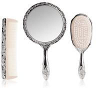 💫 sparkle and shine with our 3-piece silver chrome girls vanity set: comb, brush, mirror logo