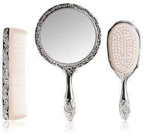 img 3 attached to 💫 Sparkle and Shine with our 3-Piece Silver Chrome Girls Vanity Set: Comb, Brush, Mirror