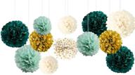 🎉 nicrolandee wedding party decorations - 12 pcs green ivory tissue paper pom poms: perfect for neutral baby shower, vintage party, birthday, bridal showers, rustic wedding decorations логотип